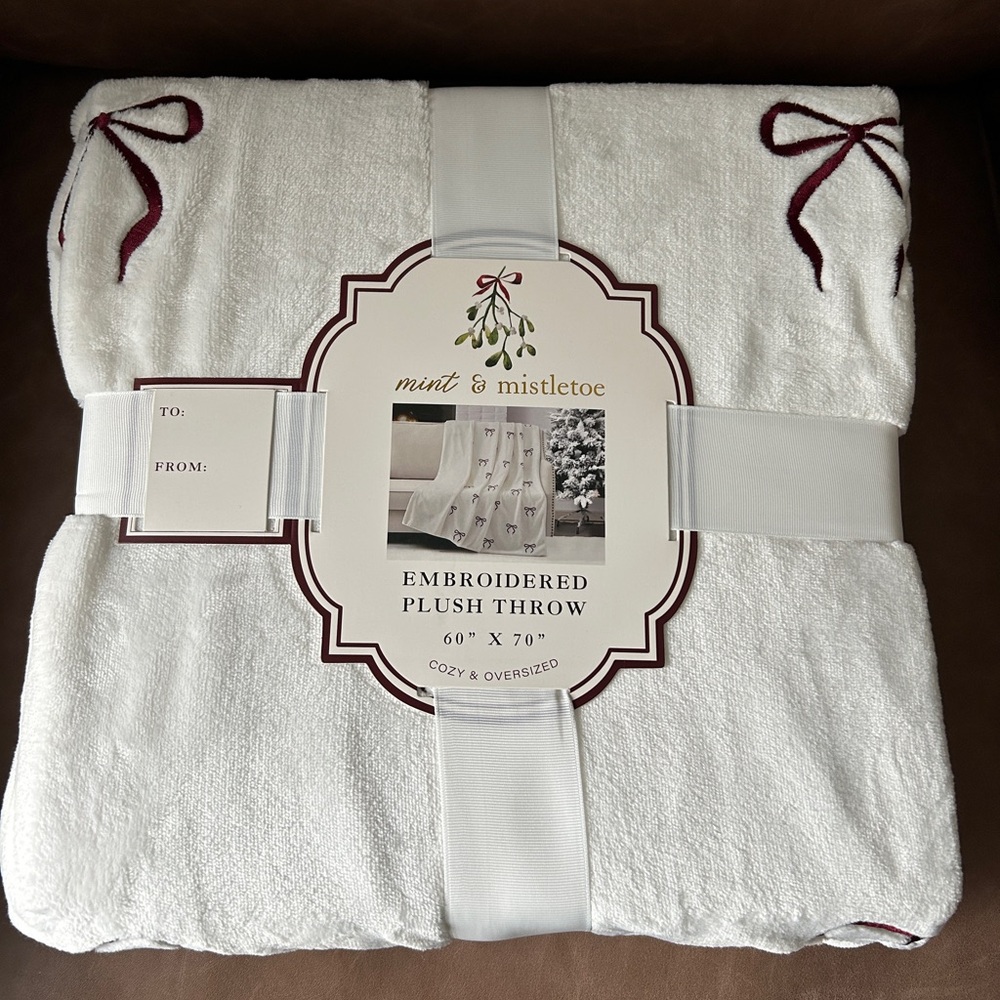 Embroidered Plush Throw Blanket